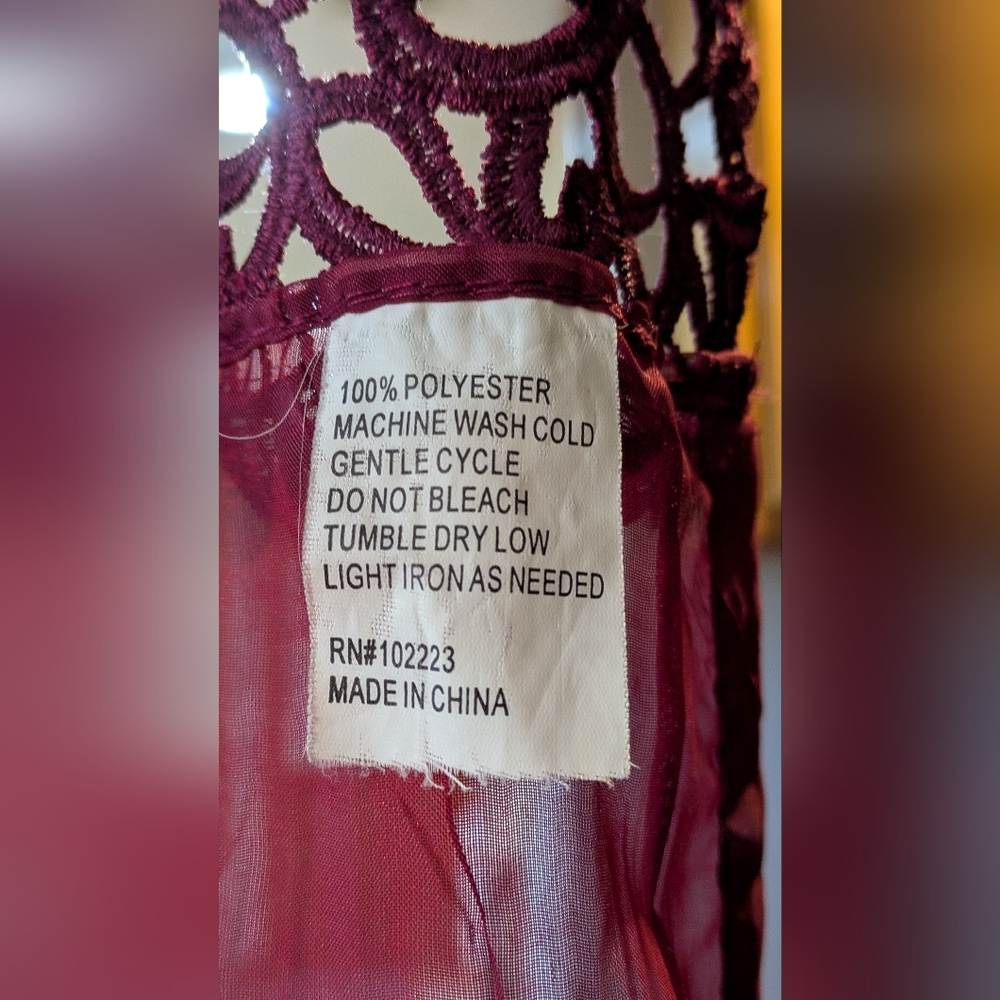 Burgundy Curtain With Gorgeous Lace Details. 2 Panels 83x50 each. - Picture 9 of 9